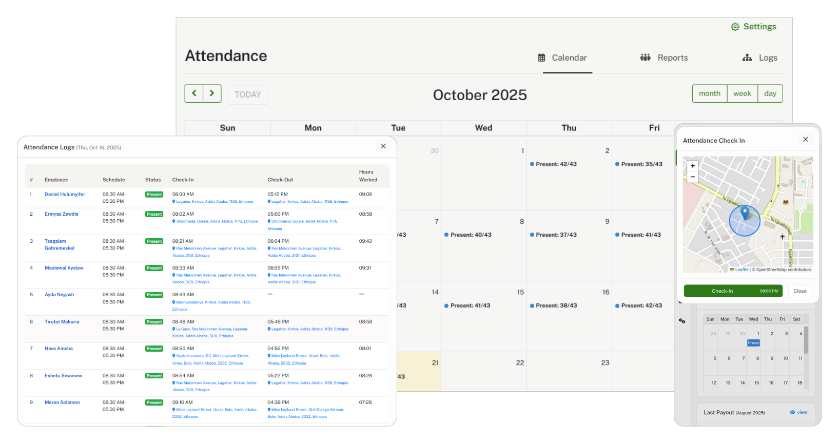 abol HR Know who's in, who's late, and who's on the move., Attendance feature for Ethiopian businesses